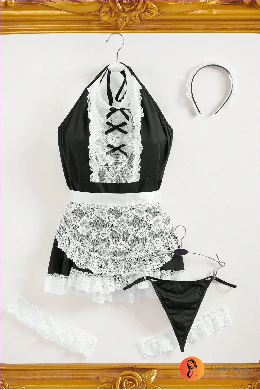 French Maid Costume with Lace Bib Bodysuit - Playful Elegance - 01 / Xl - just in • Party • Role Play - Lingerie Hut