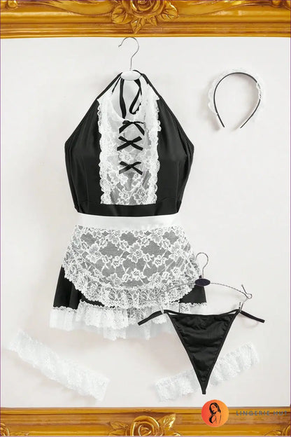 French Maid Costume with Lace Bib Bodysuit - Playful Elegance - 01 / Xl - just in • Party • Role Play - Lingerie Hut