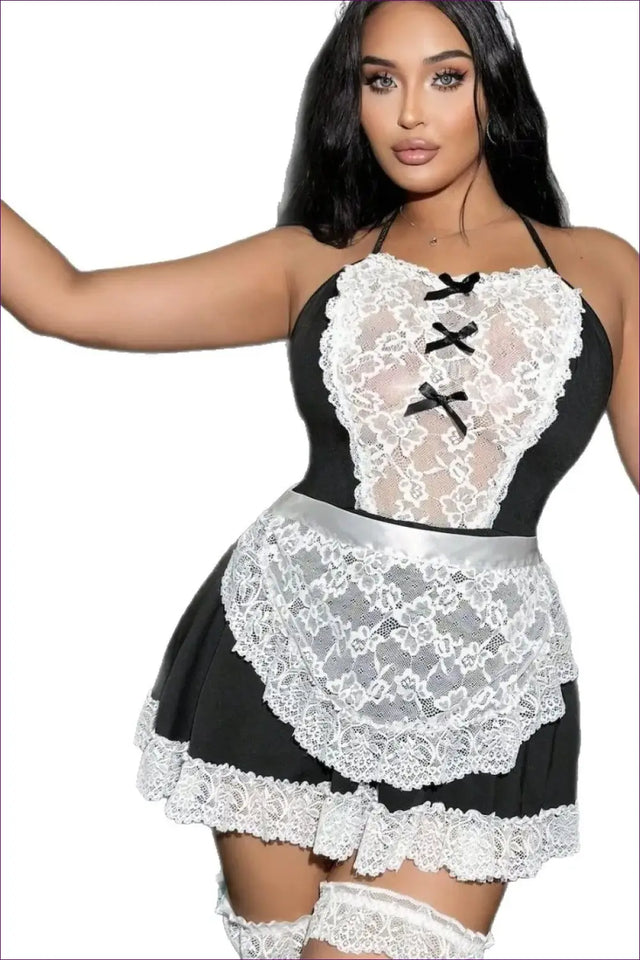 French Maid Costume with Lace Bib Bodysuit - Playful Elegance