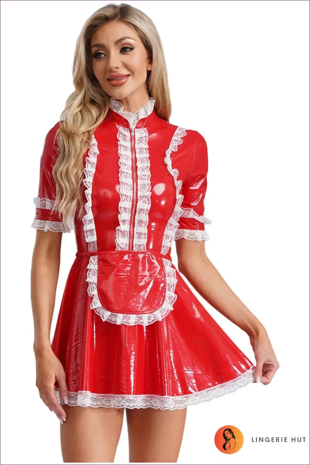 French Maid Costume with Lace Ruffle Zip Front - Statement Service