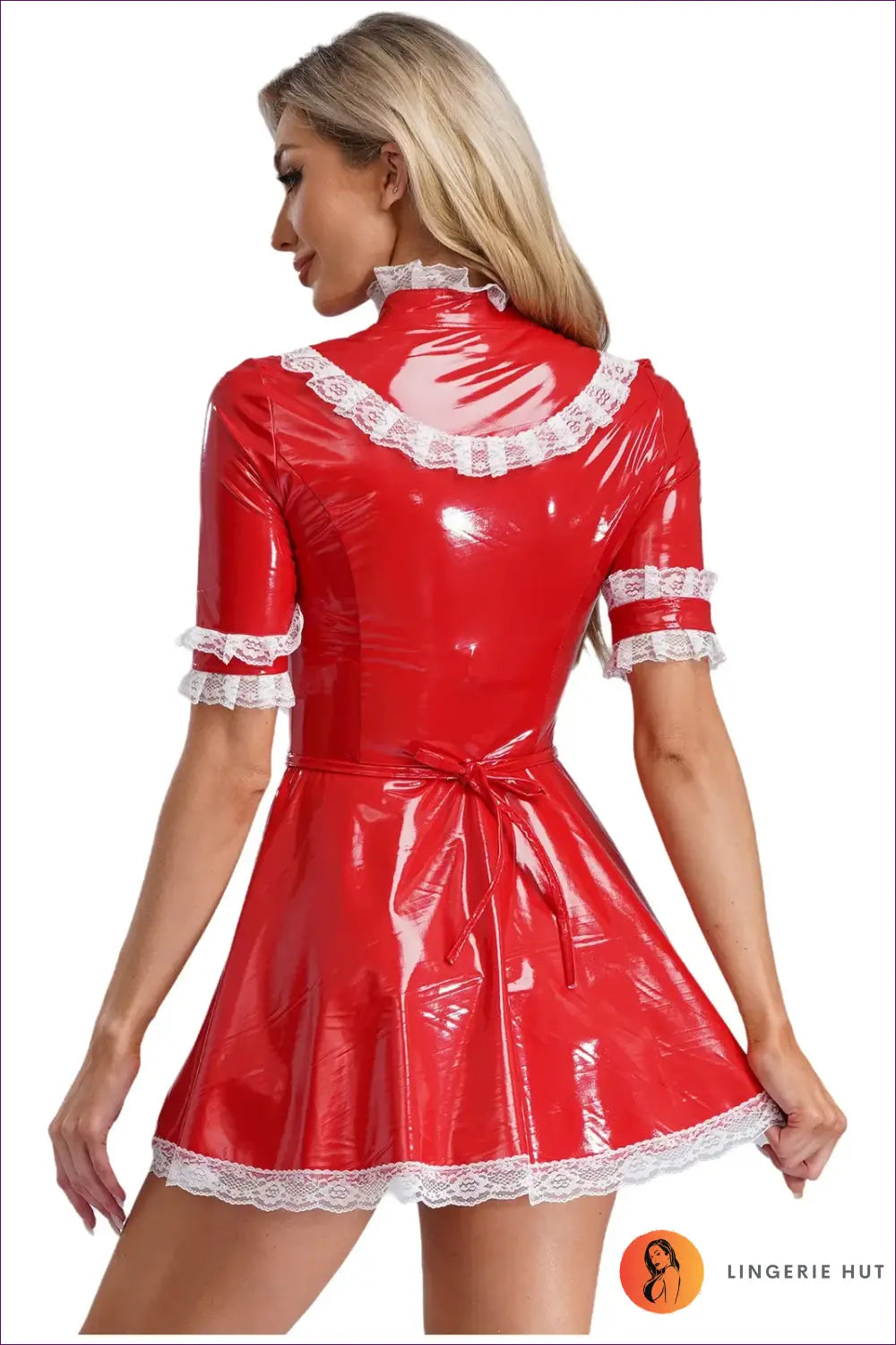 French Maid Costume with Lace Ruffle Zip Front - Statement Service - just in • Party • Role Play - Lingerie Hut