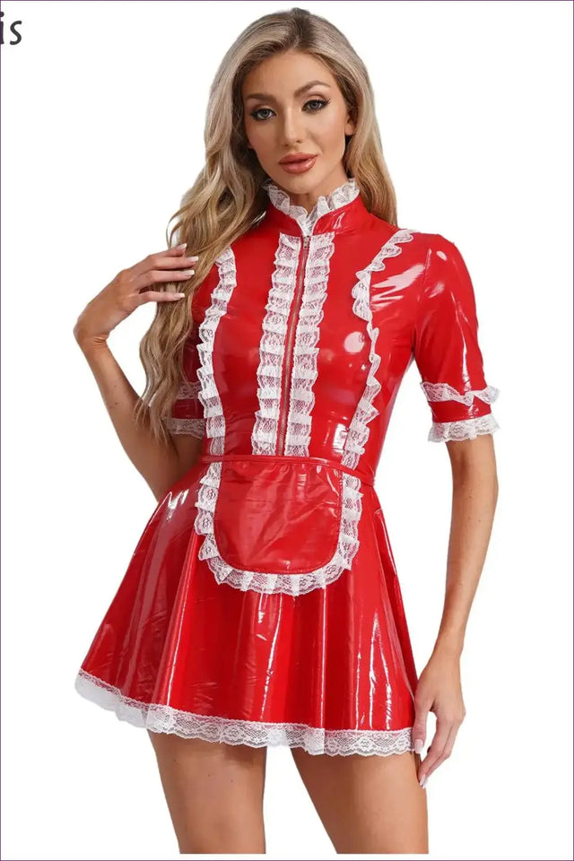 French Maid Costume with Lace Ruffle Zip Front - Statement Service