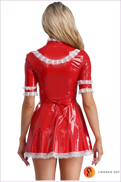 French Maid Costume with Lace Ruffle Zip Front - Statement Service - just in • Party • Role Play - Lingerie Hut