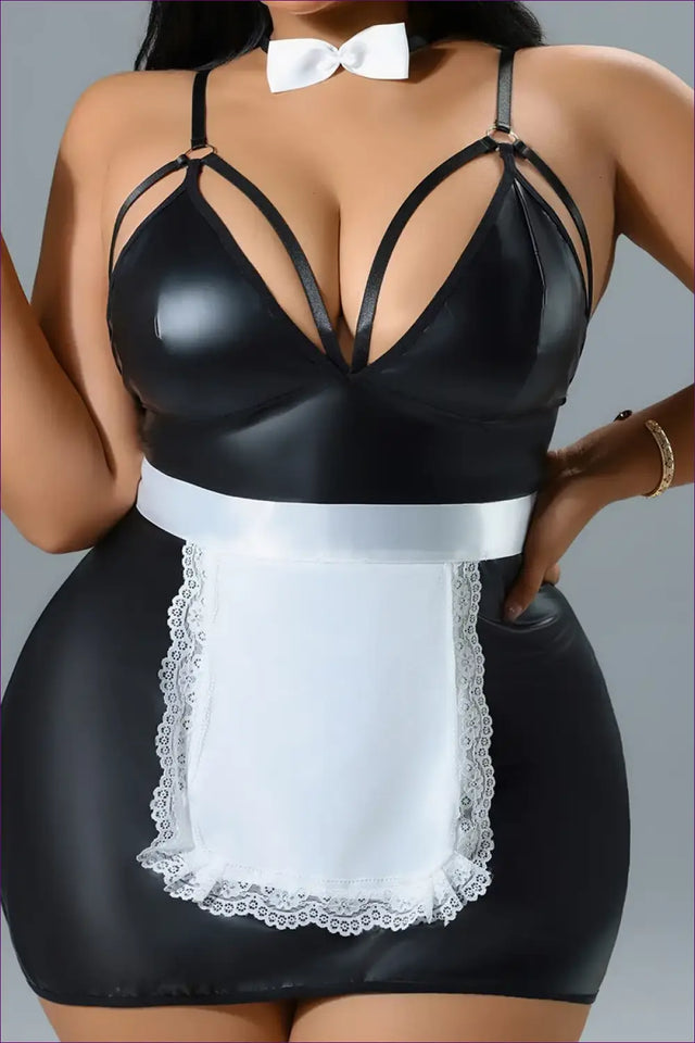 French Maid Costume with Lace Trim Apron - Classic Elegance