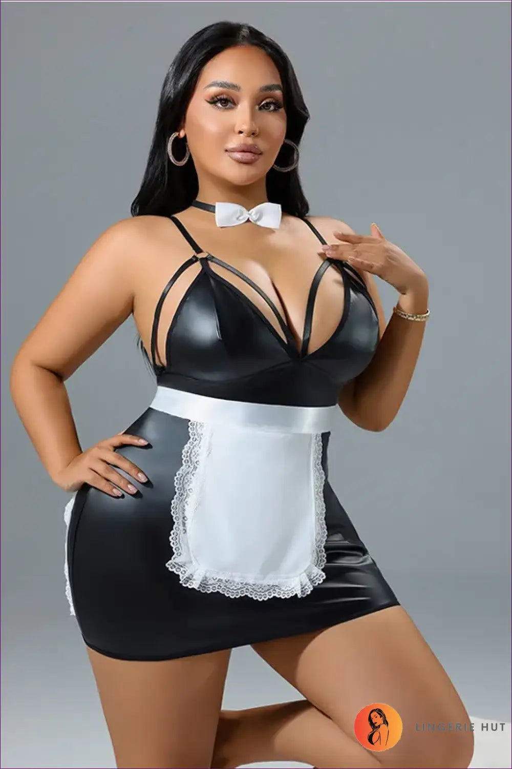 French Maid Costume with Lace Trim Apron - Classic Elegance - 01 / Xl - just in • Party • Role Play - Lingerie Hut