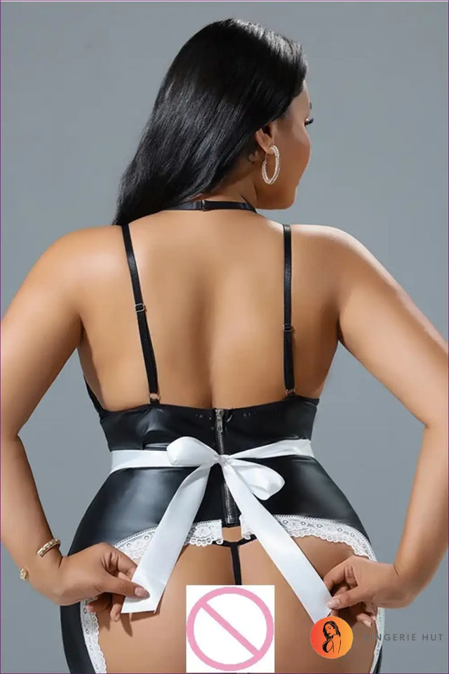 French Maid Costume with Lace Trim Apron - Classic Elegance