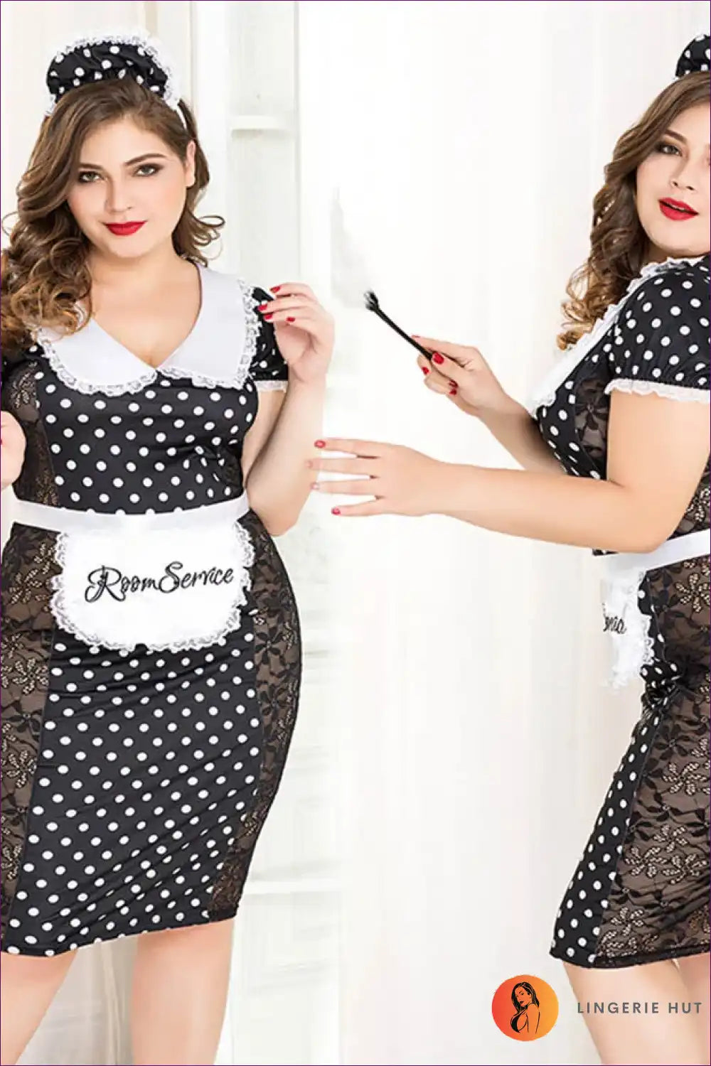 French Maid Costume with Lace Trim - Bedroom Confidence for Boudoir, Costume, just In, Lace,