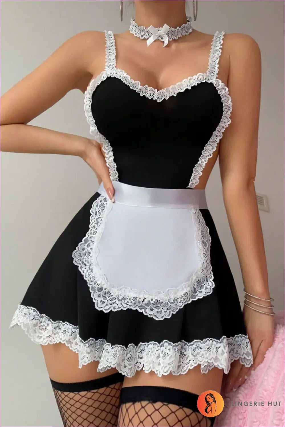 French Maid Costume with Lace Trim and Choker - Playful Discipline - Lingerie Hut - Boudoir • Evening Wear • Lace