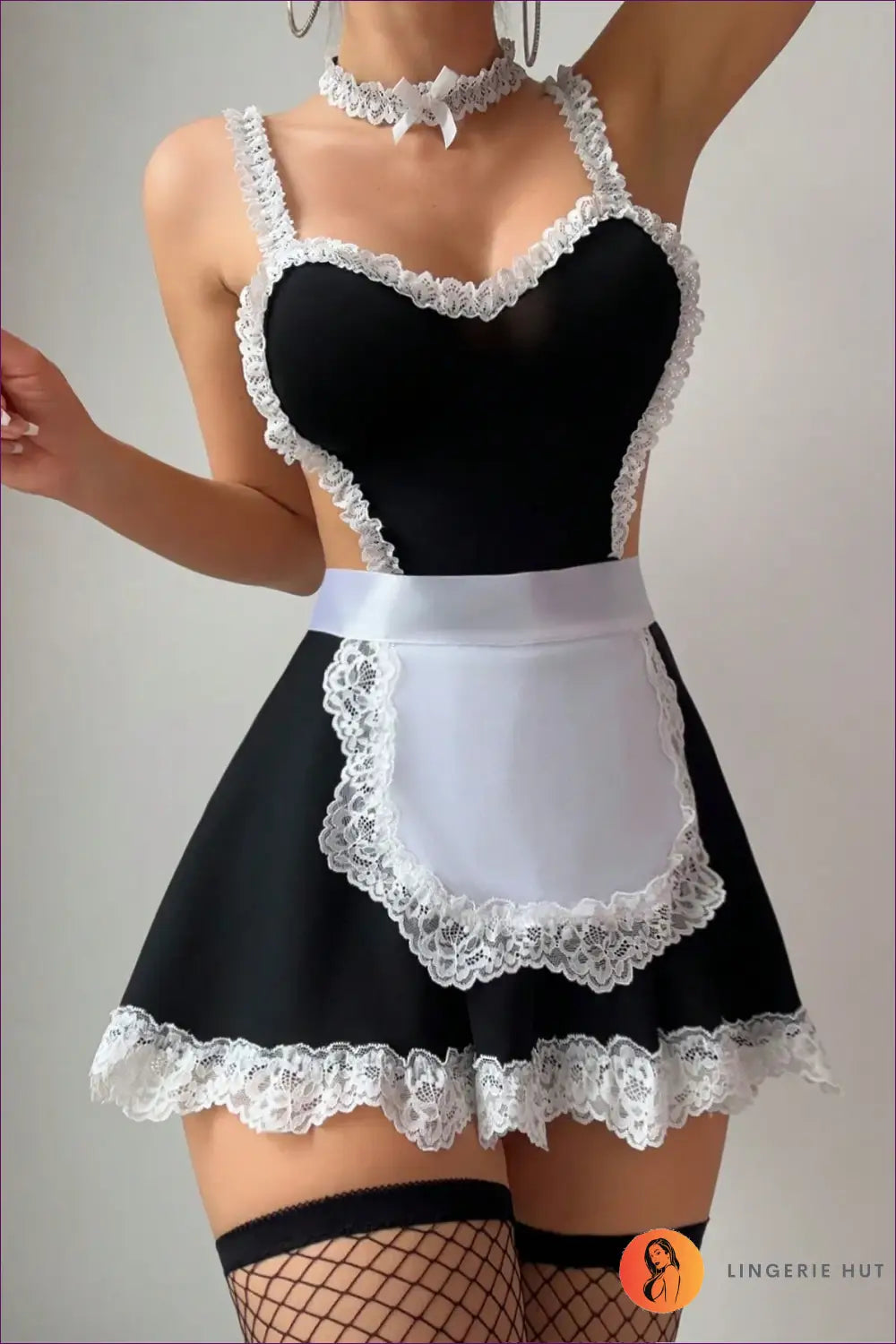 French Maid Costume with Lace Trim and Choker - Playful Discipline - Lingerie Hut - Boudoir • Evening Wear • Lace
