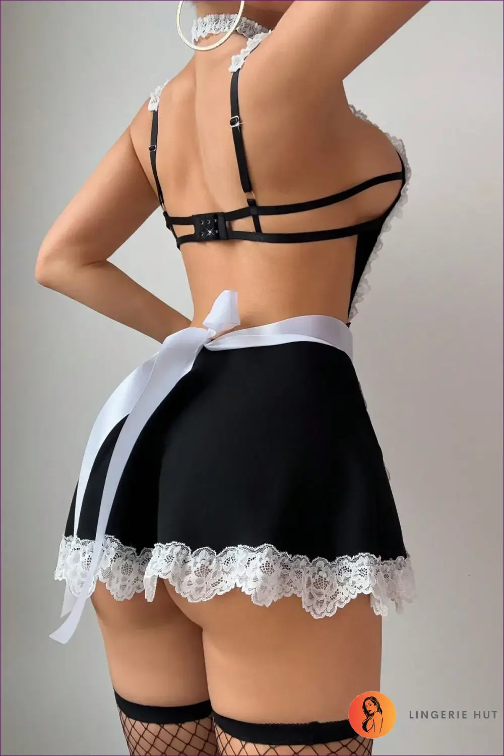 French Maid Costume with Lace Trim and Choker - Playful Discipline - Lingerie Hut - Boudoir • Evening Wear • Lace