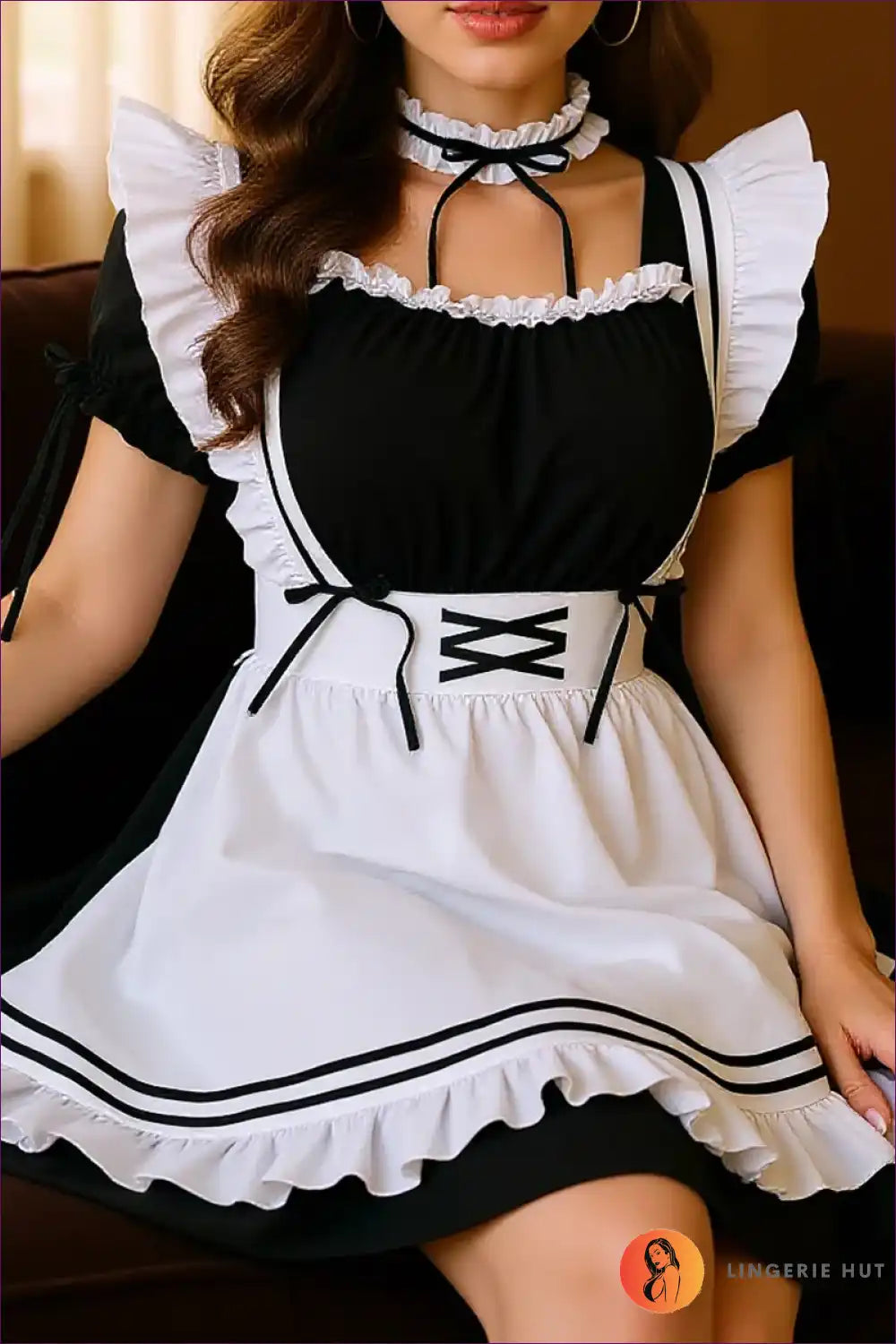 French Maid Costume with Lolita Detailing - Stylish Party Cosplay for Casual, Choker, Costume, Halloween,