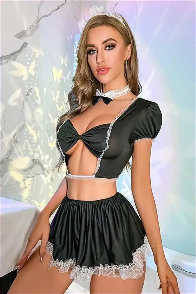 French Maid Costume with Open Crotch - Fantasy Roleplay Ready