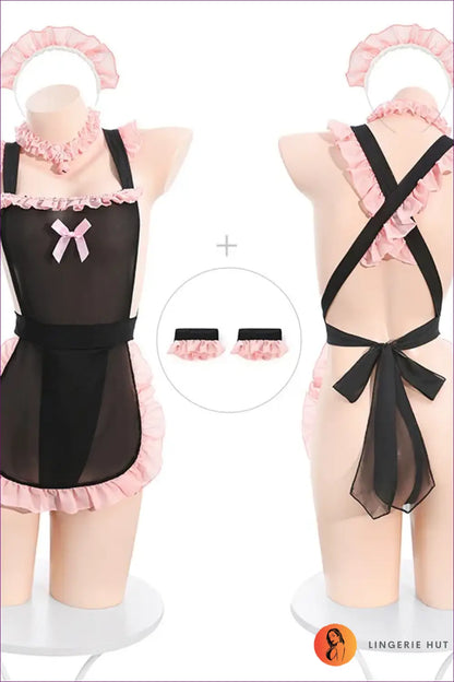 French Maid Costume with Pink Ruffles - no Stockings / 40-65kg - Outfit Set - Mini • Night in • Party - Lingerie Hut