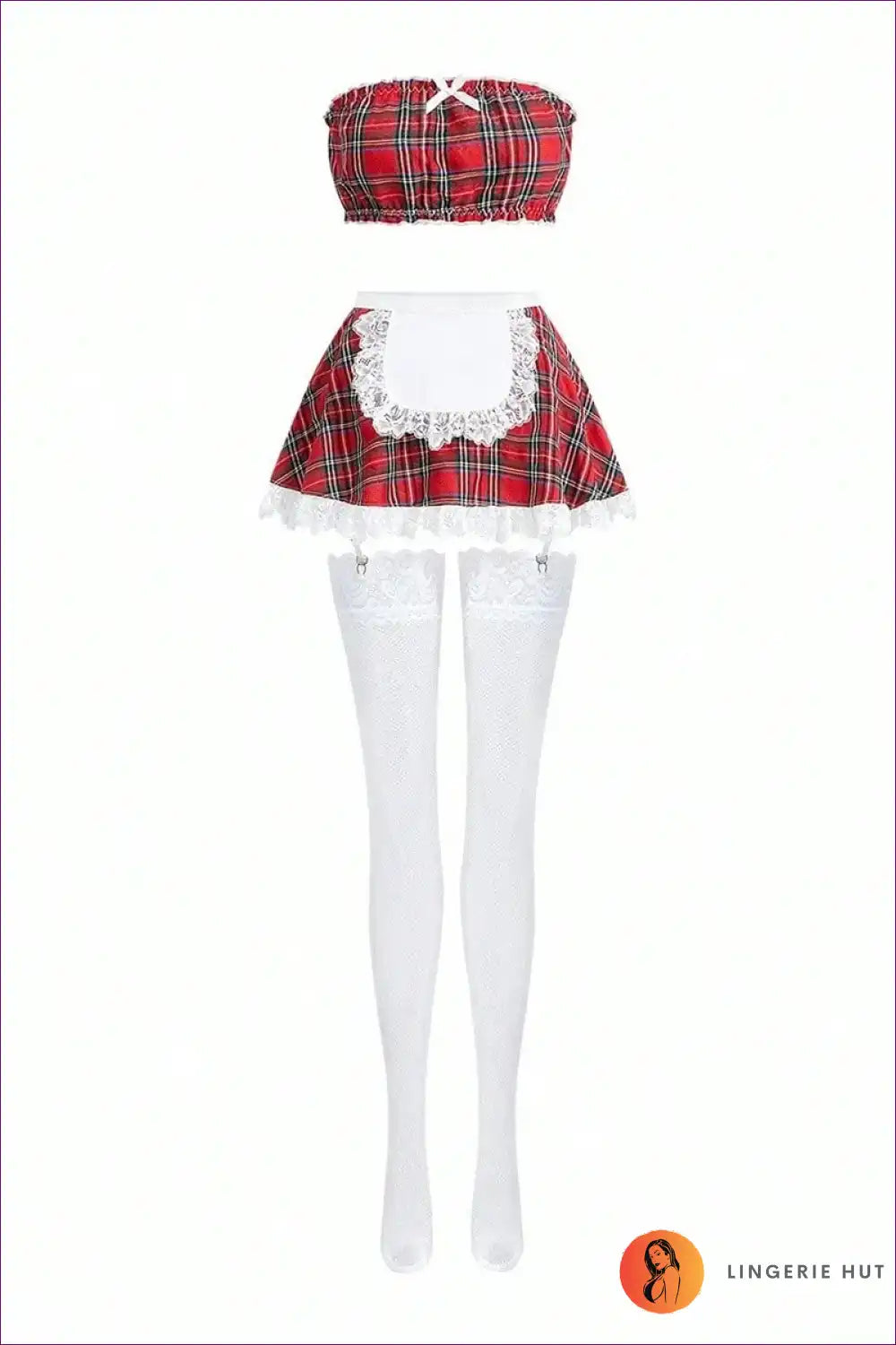 French Maid Costume with Plaid Skirt and Apron - Playful Sweetness for Choker, Costume, just In, Lace,