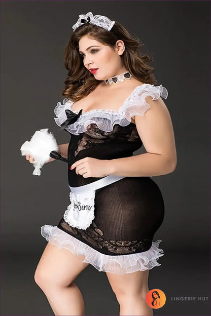 French Maid Costume with Room Service Apron - Cheeky Hospitality - 01 / Xxl - just in • Party • Role Play - Lingerie Hut