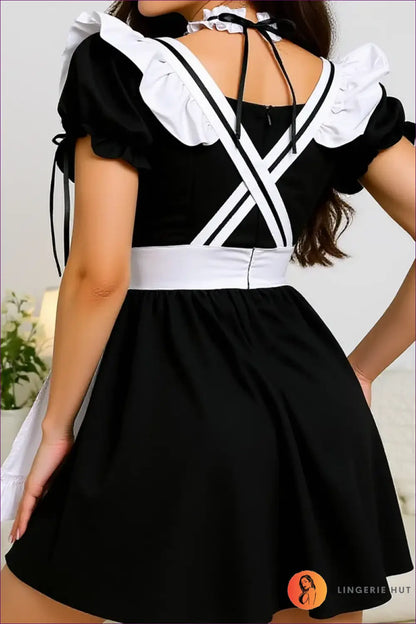 French Maid Costume with Ruffle Bib Collar - Devoted Darling - just in • Party • Role Play - Lingerie Hut