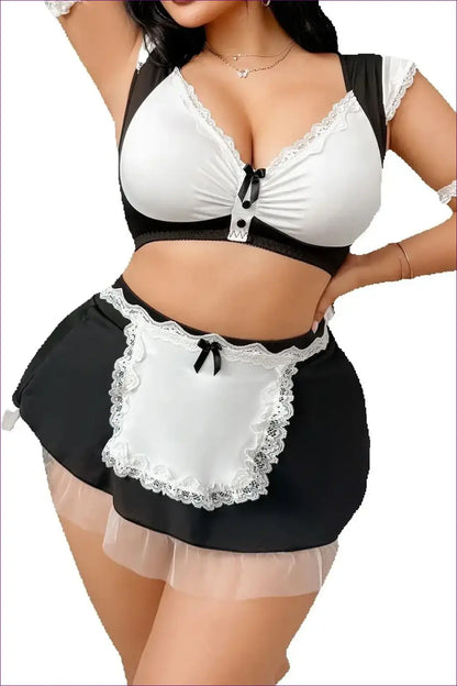 French Maid Costume with Ruffle Trim Apron - Sweet Confidence - just in • Party • Role Play - Lingerie Hut