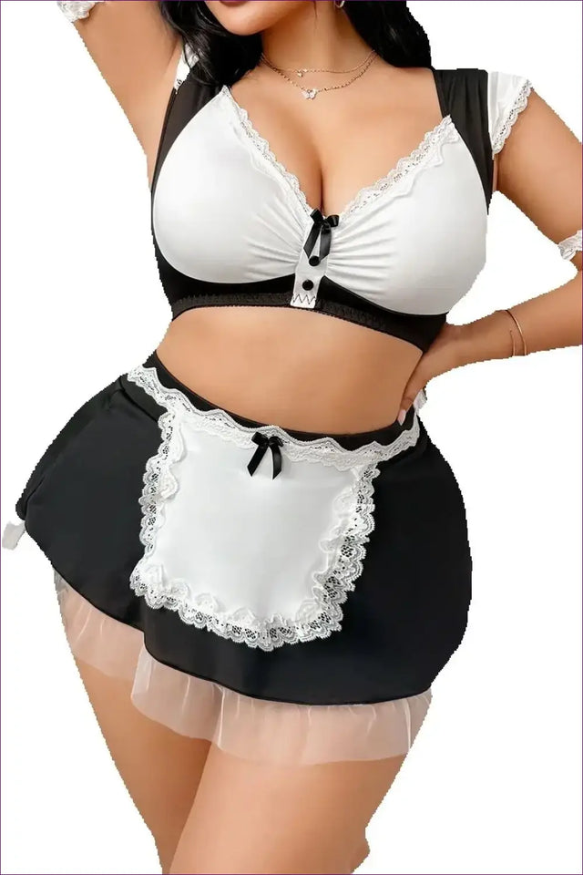 French Maid Costume with Ruffle Trim Apron - Sweet Confidence
