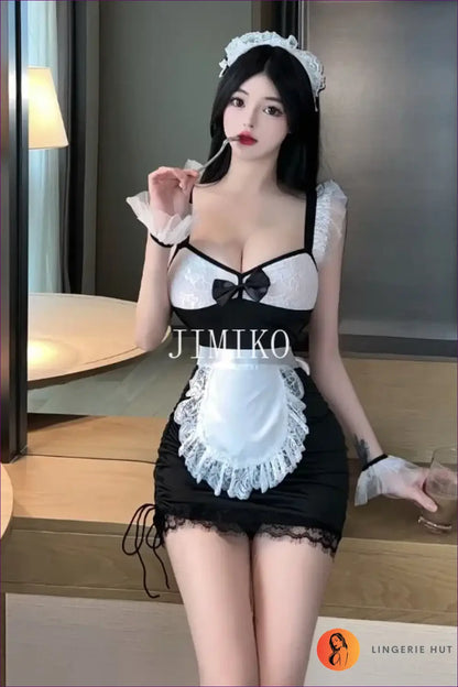 French Maid Costume Set - Anime Fantasy Mood Party-ready - Outfit - Lingerie Hut - A-line • Boudoir • Lace