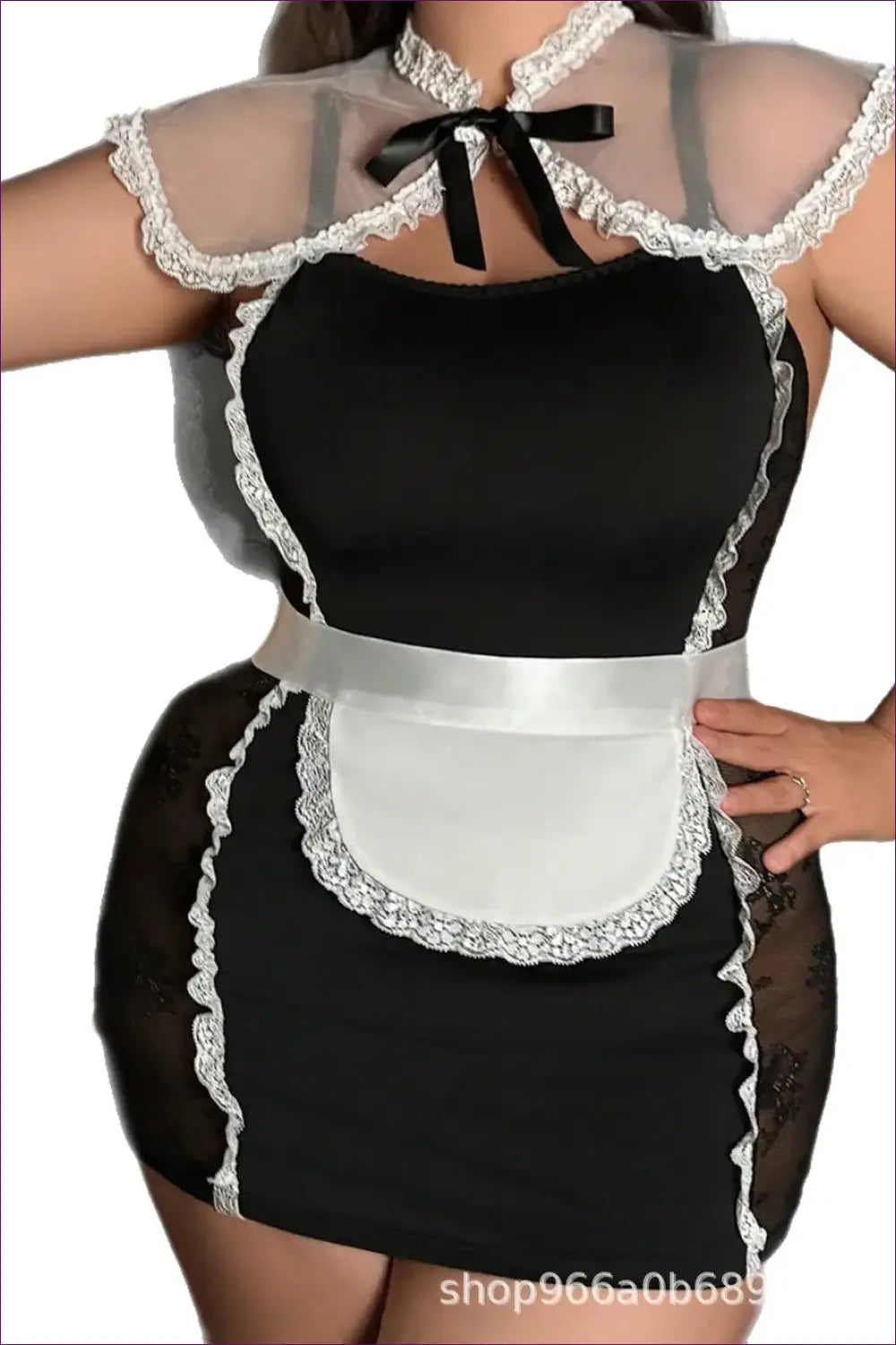 French Maid Costume with Sheer Cape Collar - Classic Elegance - just in • Party • Role Play - Lingerie Hut
