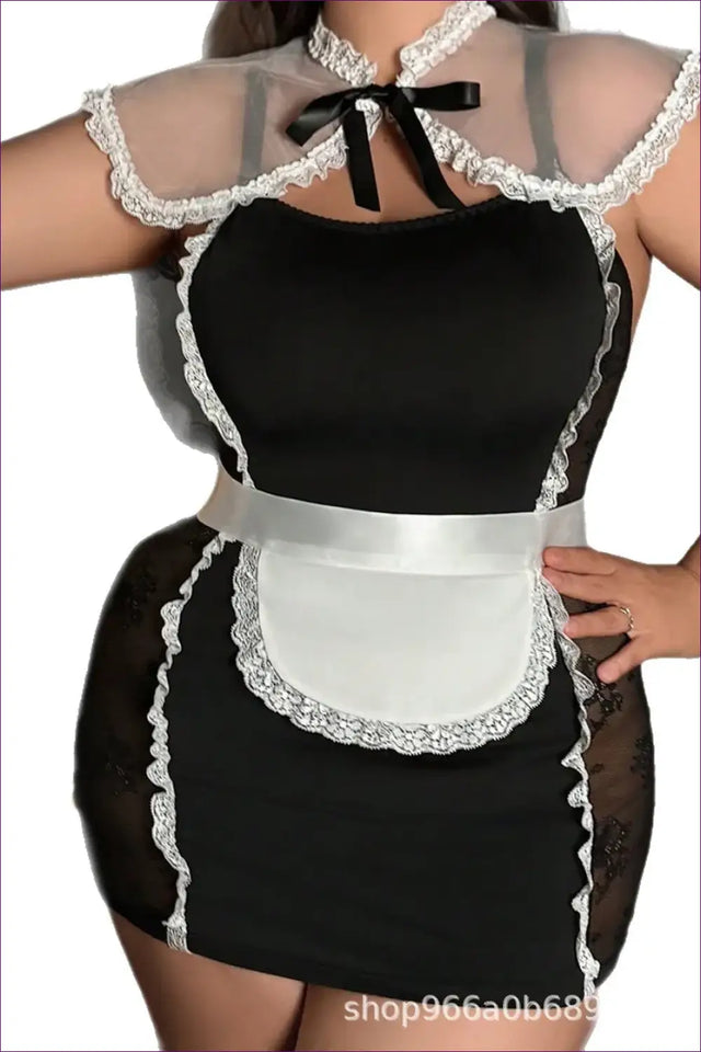 French Maid Costume with Sheer Cape Collar - Classic Elegance