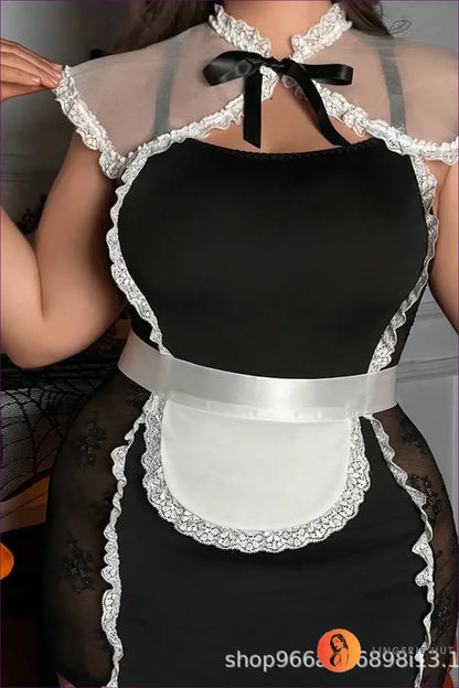 French Maid Costume with Sheer Cape Collar - Classic Elegance - 01 / Xl - just in • Party • Role Play - Lingerie Hut