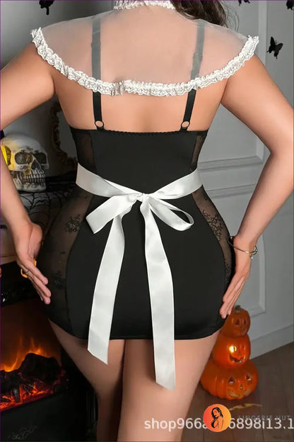 French Maid Costume with Sheer Cape Collar - Classic Elegance - just in • Party • Role Play - Lingerie Hut
