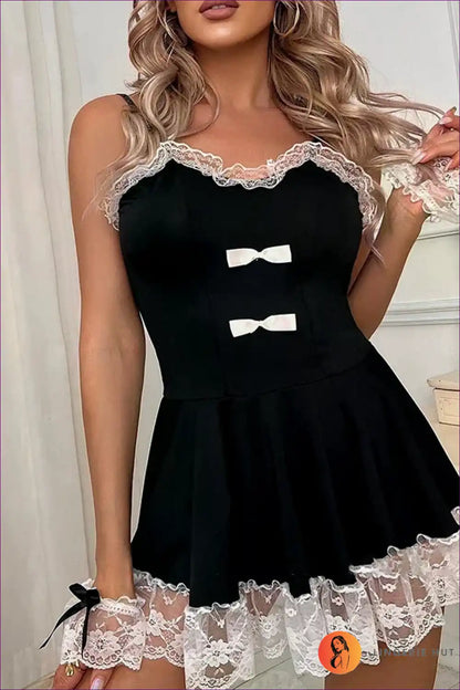 French Maid Costume with Sheer Lace Trim - Bedroom Confidence for Backless, Boudoir, Costume, Floral,