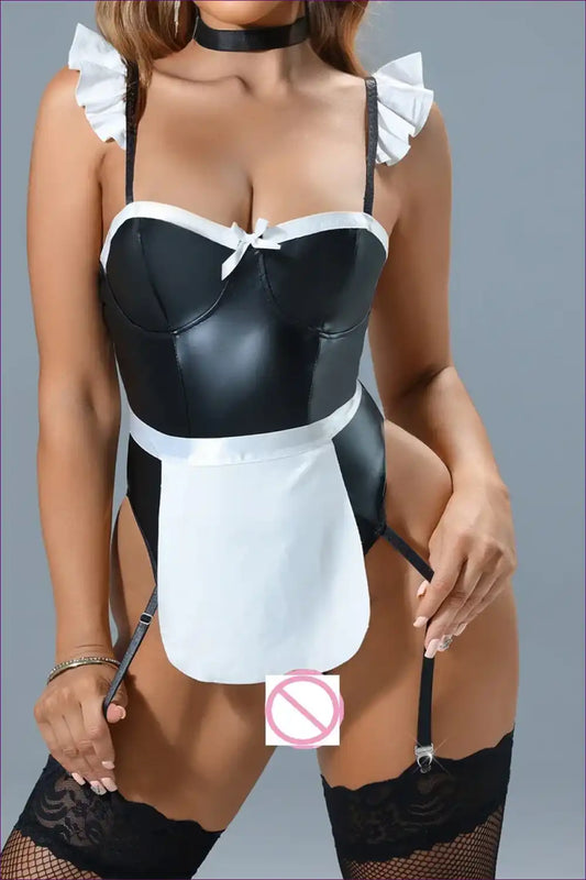 French Maid Costume with Sleeveless Bodysuit - Night Club Flair for Bodysuit, Bunny, Clubwear, Costume,