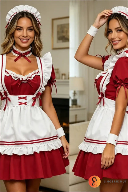 French Maid Costume with White Apron - Playful Role Play - Boudoir • Halloween • just in • Lingerie - Hut