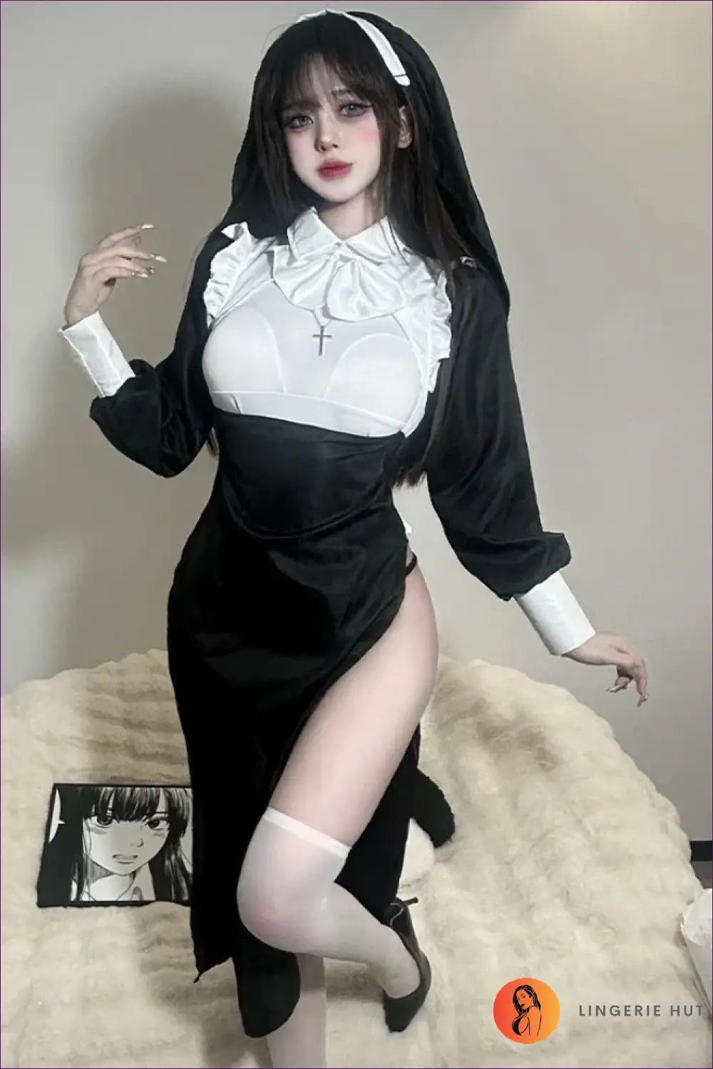 French Maid Costume with White Apron - Playful Role Play - Kytf126c107-black / l - Boudoir • Halloween