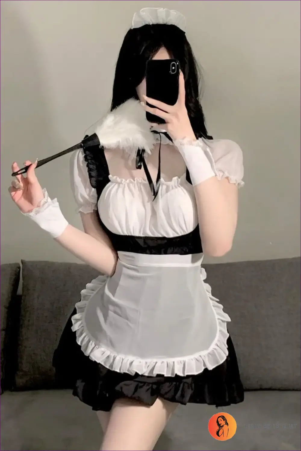 French Maid Costume with White Apron - Playful Role Play - Kytf323c107-black / s - Boudoir • Halloween