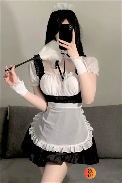 French Maid Costume with White Apron - Playful Role Play - Kytf323c107-black / s - Boudoir • Halloween