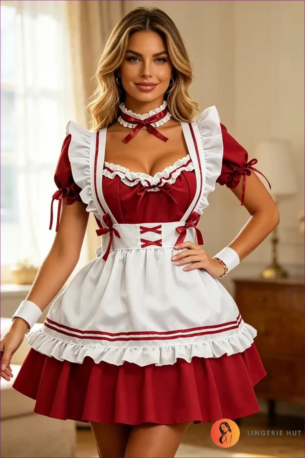 French Maid Costume with White Apron - Playful Role Play - Boudoir • Halloween • just in • Lingerie - Hut