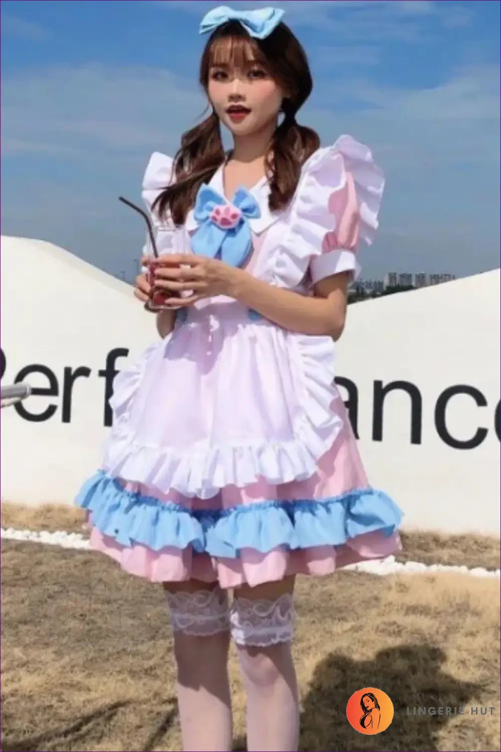 French Maid Costume with White Apron - Playful Role Play - Kytf6c107-pink / s - Boudoir • Halloween