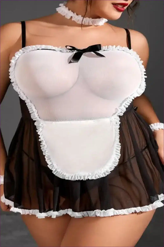 French Maid Dress with Sheer Apron - Allure and Elegance for Boudoir, Costume, Dress, Evening Wear,