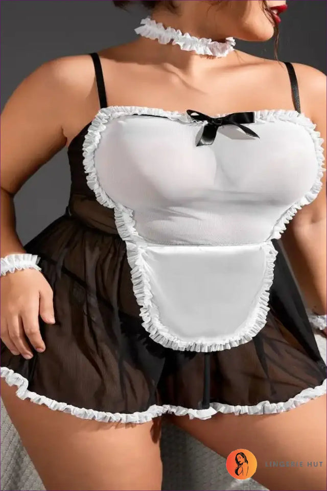 French Maid Costume with Sheer Apron - Fantasy Roleplay Ready
