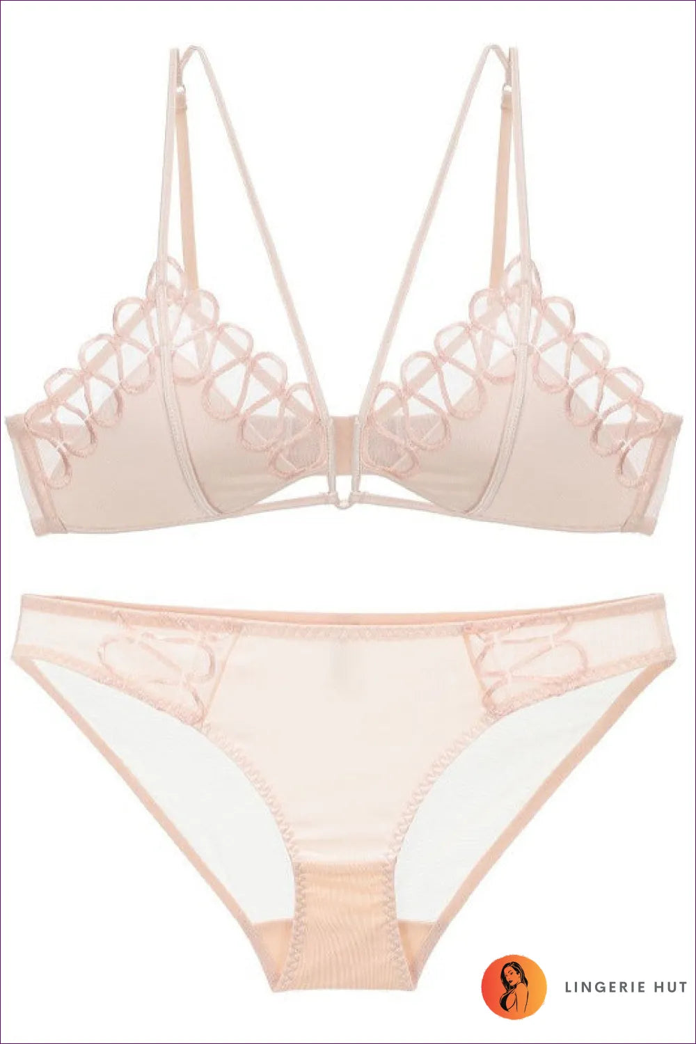Indulge In The Epitome Of Luxury With Our French Mesh Embroidered Underwear Set. This Triangle Cup Bra Set