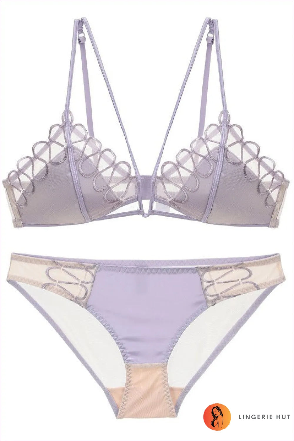 Indulge In The Epitome Of Luxury With Our French Mesh Embroidered Underwear Set. This Triangle Cup Bra Set