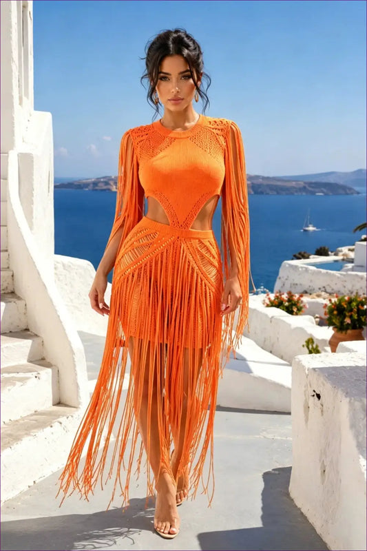 Fringe Knit Dress with Cutout Waist - Statement Evenings - Date Night • Dresses • Glamour • just in - Lingerie Hut