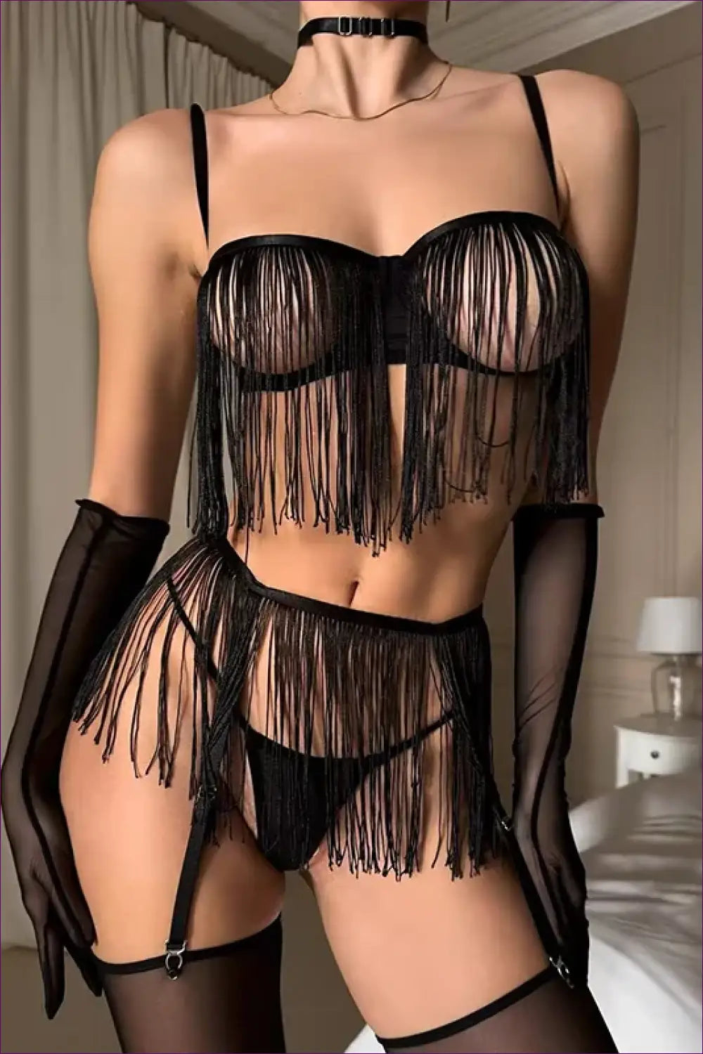 Fringe Lingerie Bra Set - After-dark Drama - Hut - Boudoir • Evening Wear • Garter • Glamour
