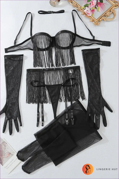Fringe Lingerie Bra Set - After-dark Drama - Black / s - Hut - Boudoir • Evening Wear • Garter • Glamour