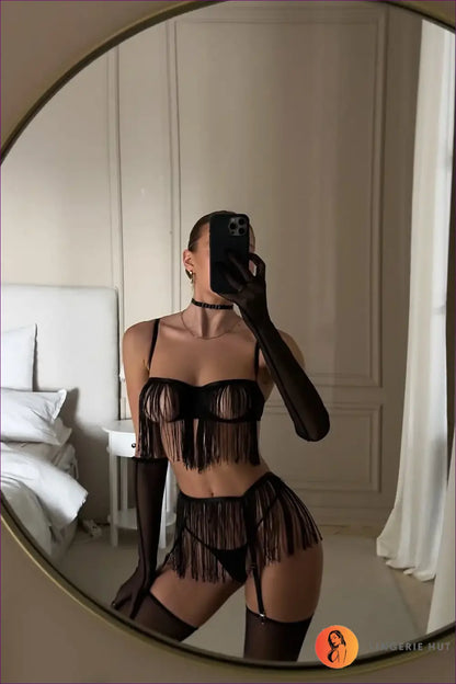 Fringe Lingerie Bra Set - After-dark Drama - Hut - Boudoir • Evening Wear • Garter • Glamour