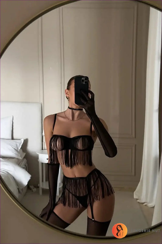 Fringe Lingerie Bra Set - After-dark Drama - Hut - Boudoir • Evening Wear • Garter • Glamour