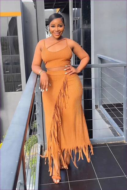 Fringed Crop Top & Maxi Skirt co Ord - Boho Summer Ready - Clothing - Lingerie Hut - Beachwear • Casual