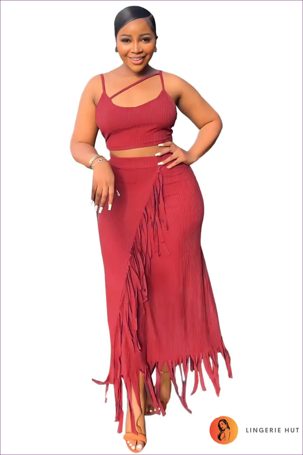 Fringed Crop Top & Maxi Skirt co Ord - Boho Summer Ready - s / Red - Clothing - Lingerie Hut - Beachwear • Casual