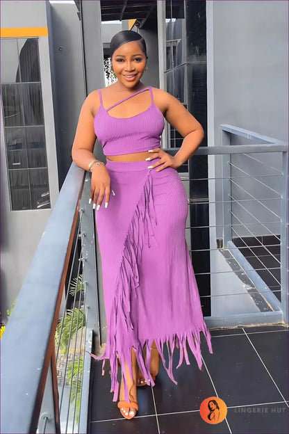 Fringed Crop Top & Maxi Skirt co Ord - Boho Summer Ready - Clothing - Lingerie Hut - Beachwear • Casual