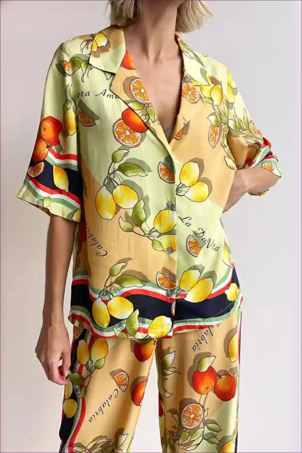 Fruit Print Shirt - Fresh and Fun Vibes for Casual, Everyday, Polyester, Summer