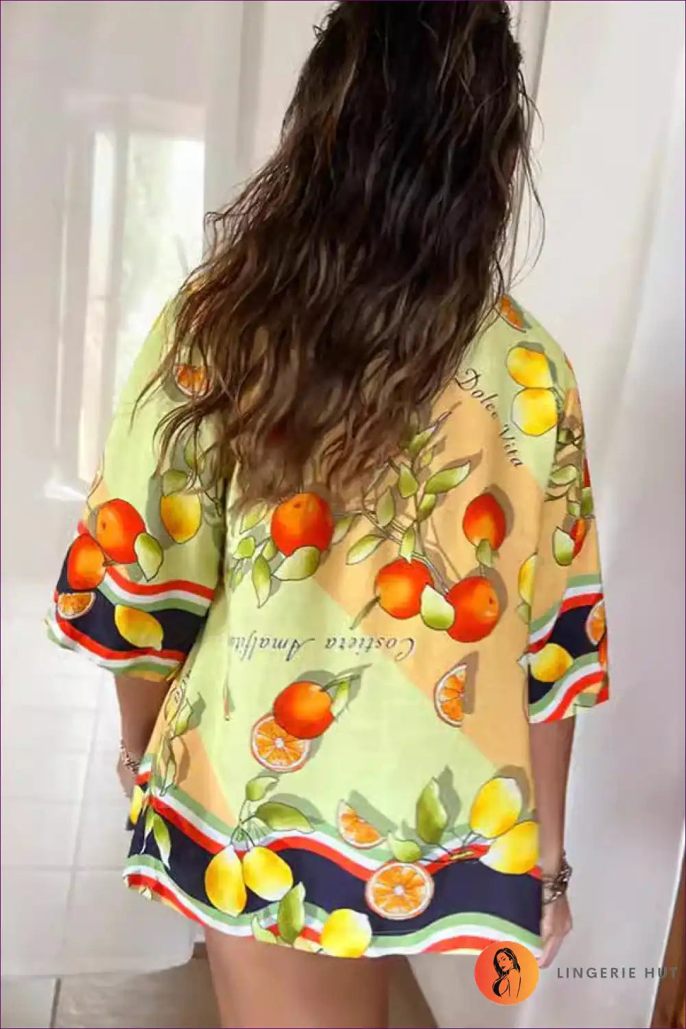 Fruit Print Shirt - Fresh and Fun Vibes for Casual, Everyday, Polyester, Summer