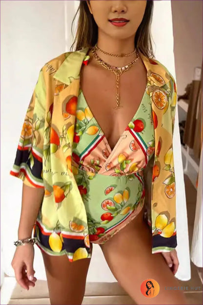 Fruit Print Pyjama Set - Summer Outings Sorted - Shirt - Boho • Casual • Clothing • Everyday • Floral - Lingerie Hut